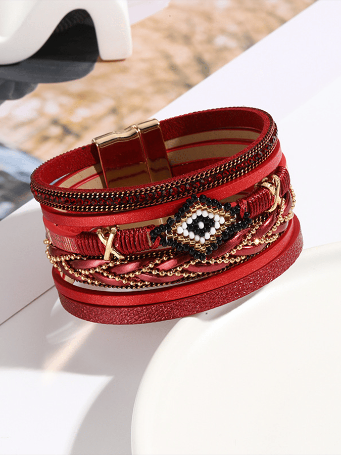 Bracelet en cuir tressé fait main vintage bohémien pour femmes