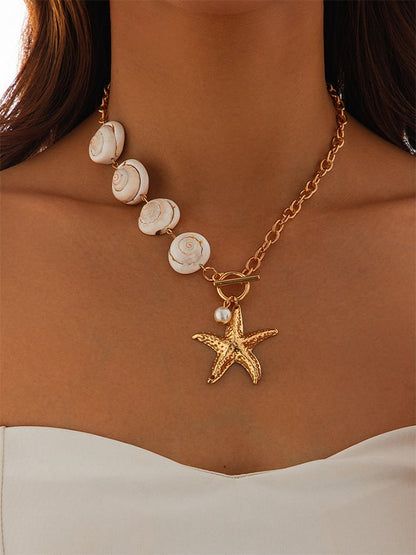Collier de perles en coquillage irrégulier bohème, collier rétro étoile de mer de vacances