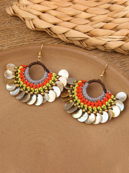 Boucles d'oreilles vintage en alliage avec incrustations en bois pour femmes