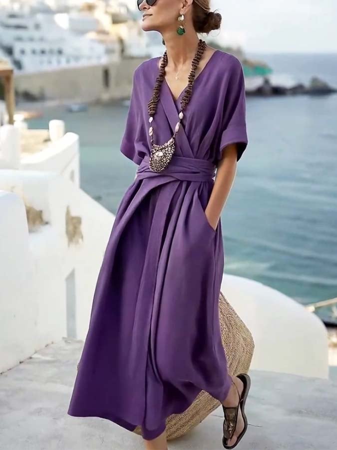 Robe ample unie avec poches pour femmes