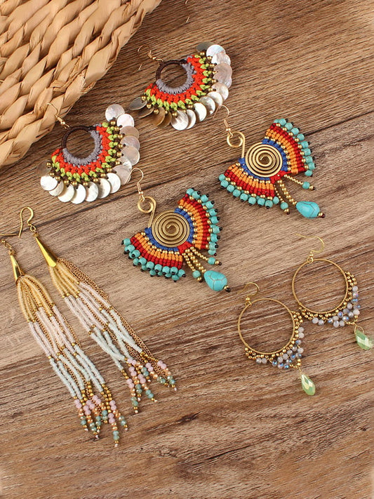 Boucles d'oreilles vintage en alliage avec incrustations en bois pour femmes