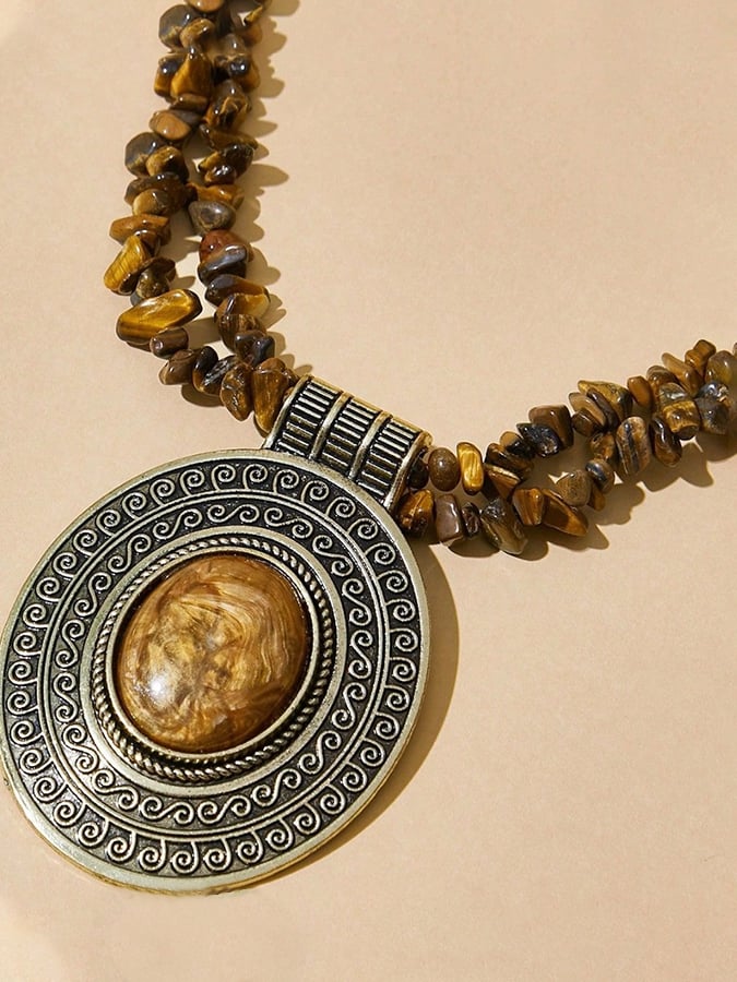 Collier vintage en perles de riz turquoise pour femmes