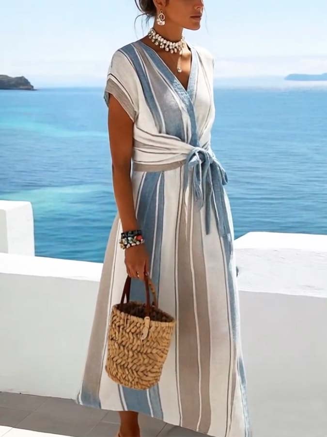 Robe Ample à Imprimé Rayé pour Femmes
