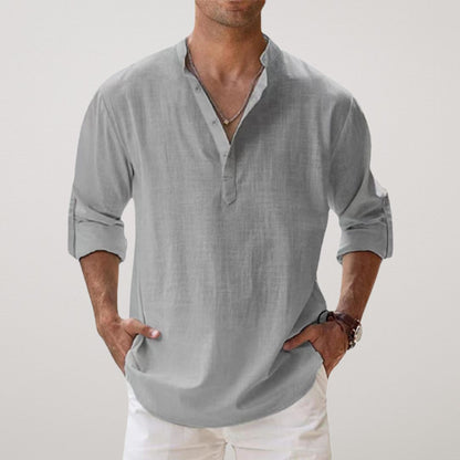Chemise Henley en coton effet lin