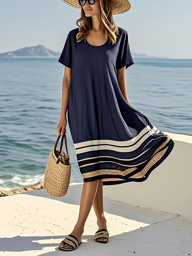 Robe Ample à Imprimé Rayé pour Femmes