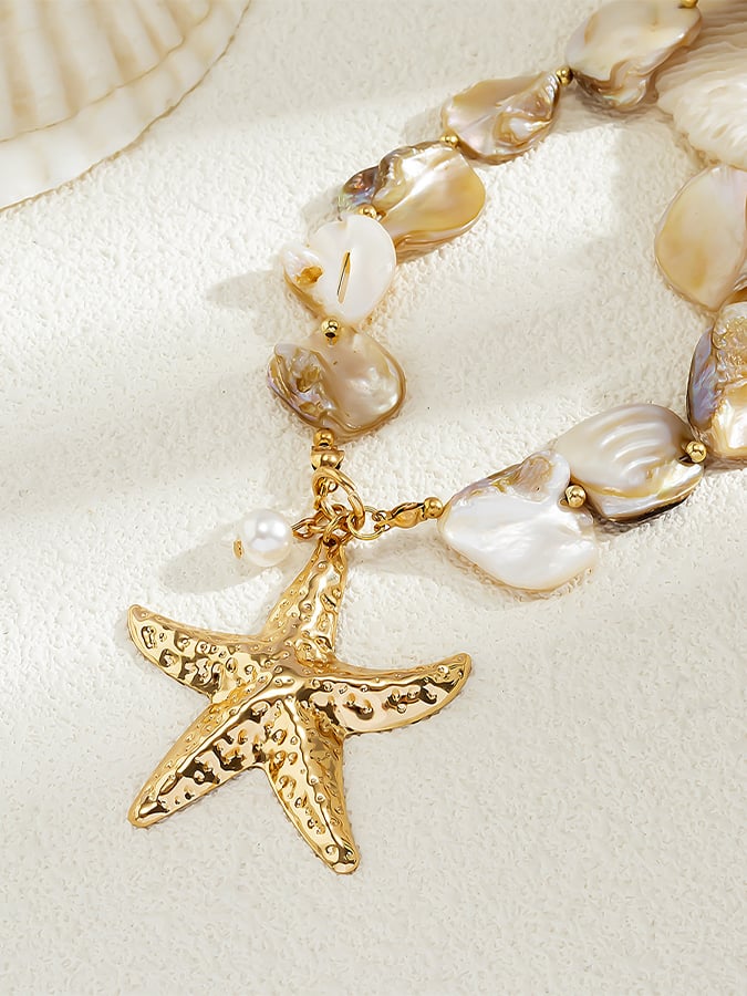 Collier de perles en coquillage irrégulier bohème, collier rétro étoile de mer de vacances