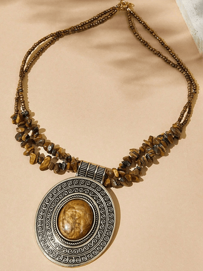 Collier vintage en perles de riz turquoise pour femmes