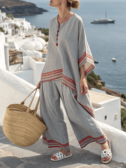 Pantalons Amples à Rayures Contrastées pour Femmes