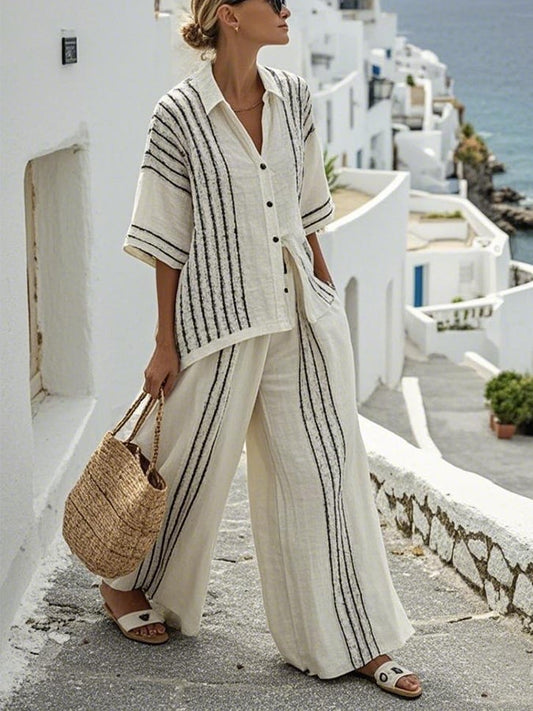 Pantalon large à rayures pour femmes