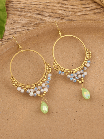 Boucles d'oreilles vintage en alliage avec incrustations en bois pour femmes