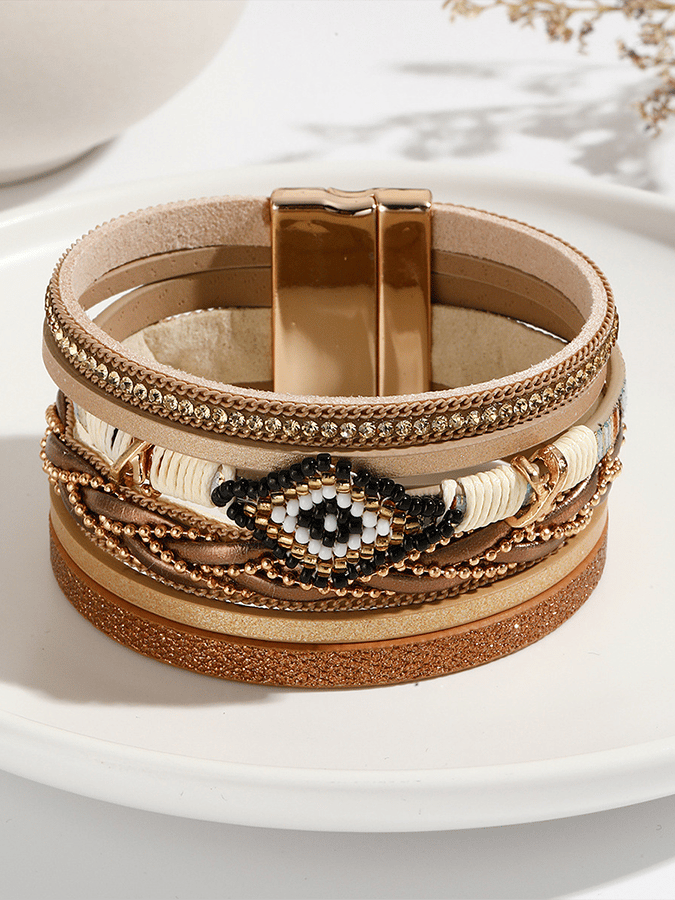 Bracelet en cuir tressé fait main vintage bohémien pour femmes