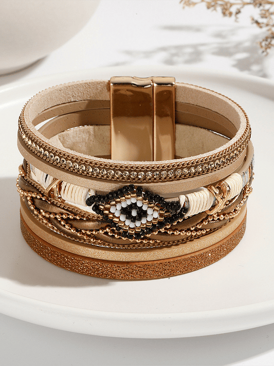 Bracelet en cuir tressé fait main vintage bohémien pour femmes