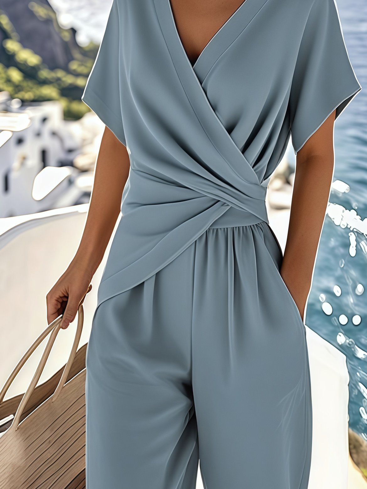 Robe d'été plissée croisée pour femmes