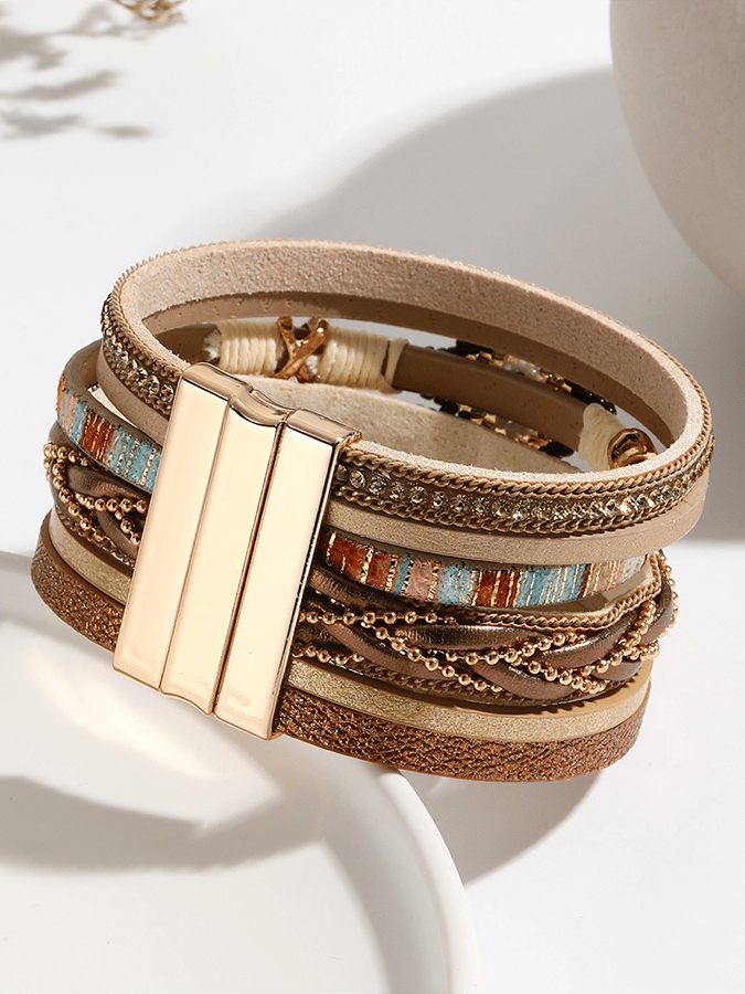 Bracelet en cuir tressé fait main vintage bohémien pour femmes