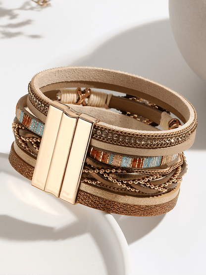 Bracelet en cuir tressé fait main vintage bohémien pour femmes