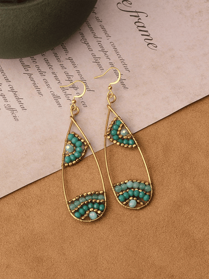 Boucles d'oreilles vintage en alliage avec incrustations en bois pour femmes