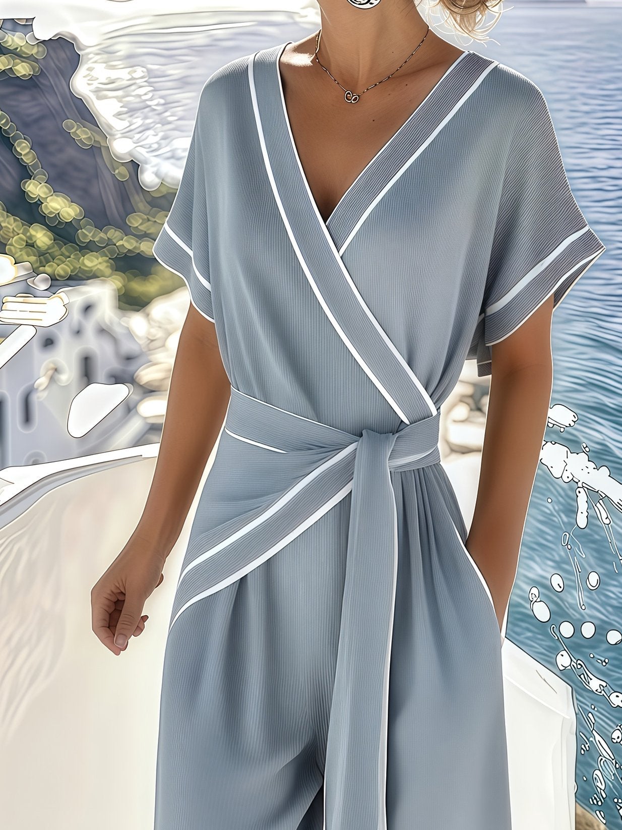 Veste d'été à rayures pour femmes avec col croisé
