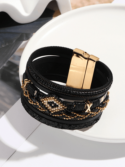 Bracelet en cuir tressé fait main vintage bohémien pour femmes